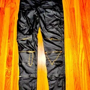 Black classy leather/polyester denim pants for you